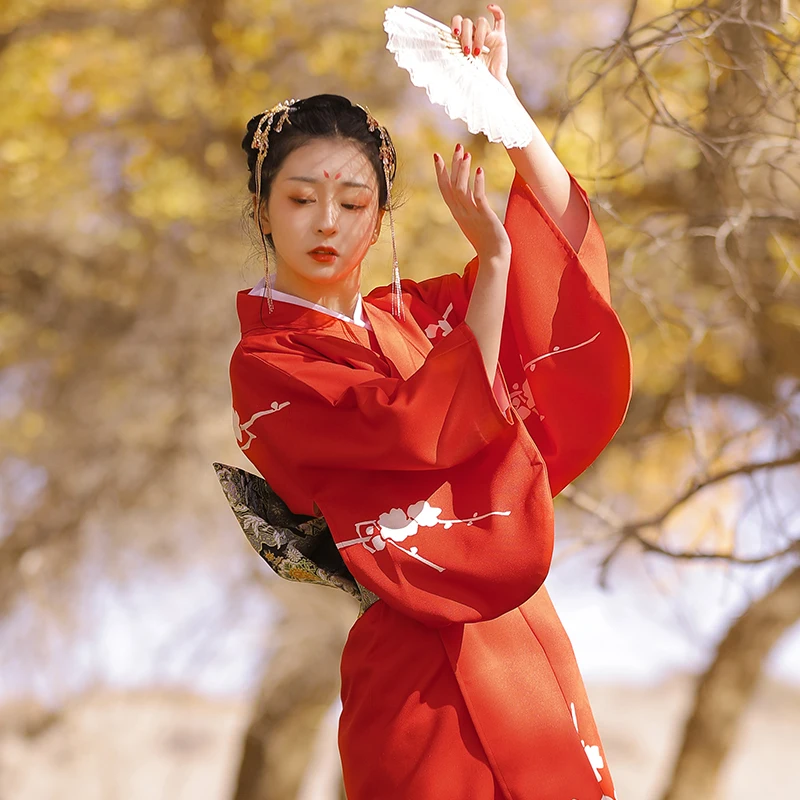 Red Color Winter Plum Prints W - Traditional Winter Japanese Clothing บทวิจารณ์และราคา