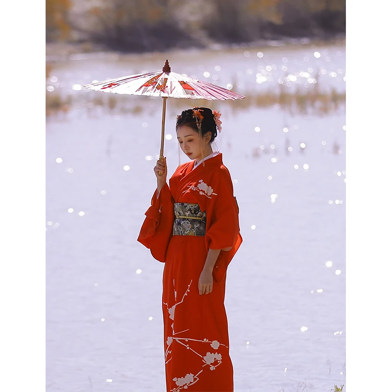 Red Color Winter Plum Prints W - Traditional Winter Japanese Clothing บทวิจารณ์และราคา