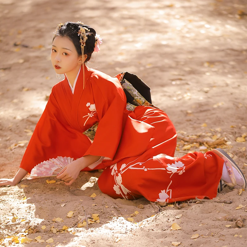 Red Color Winter Plum Prints W - Traditional Winter Japanese Clothing บทวิจารณ์และราคา