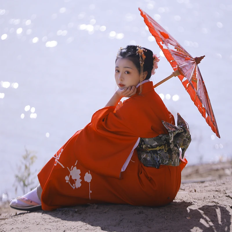 Red Color Winter Plum Prints W - Traditional Winter Japanese Clothing บทวิจารณ์และราคา